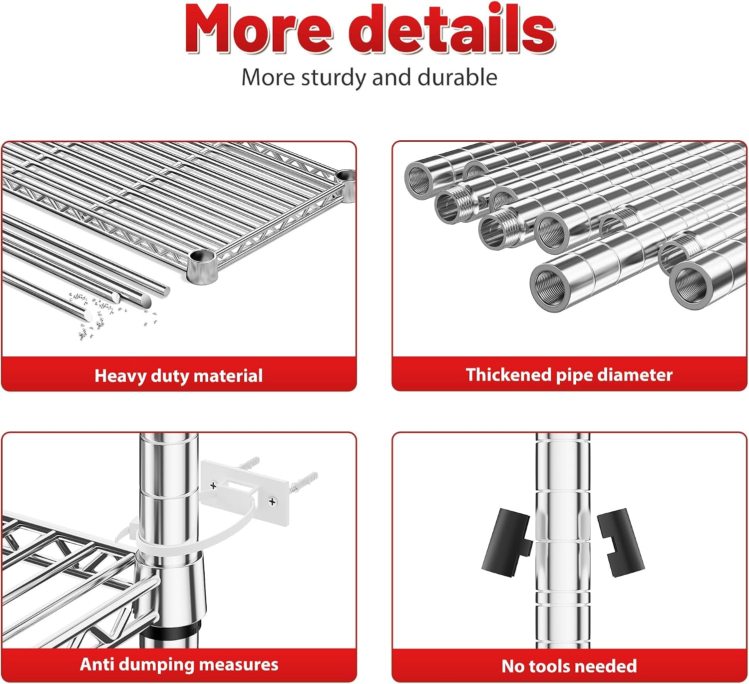 REIBII 72.8" Wire Shelving with Wheels,5 Tier 1653LBS Heavy Duty Shelves | Chrome rolling rack, 331 lbs/shelf, 5-tier, lockable wheels, rust-proof, adjustable height, tool-free, garage, kitchen