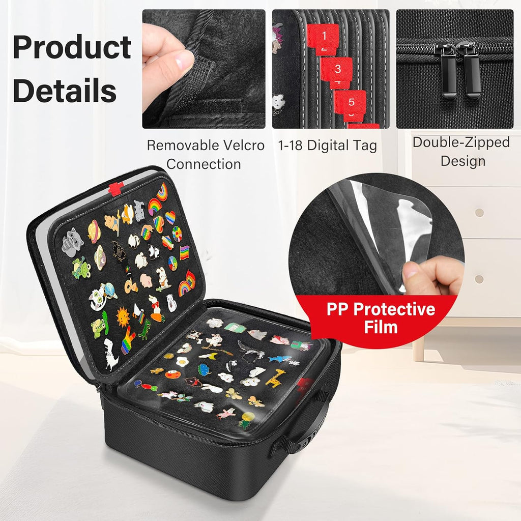 Enamel Pin Display Book, 18 Page Pin Bag For Collectors Pin Board Storage and Organization Pin Display Case For Various Sizes Of Pins, Travel Brooches, Sports Medals, Paper Clips, Earrings