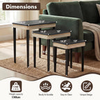 Hyfirm Black Side Table End Table Nesting Tables Set of 3, Retro Nesting Tables with Veneered Top & Gold Trim, Mid Century Modern Nesting Wood Coffee Tables for Living Room/Bedroom/Apartment