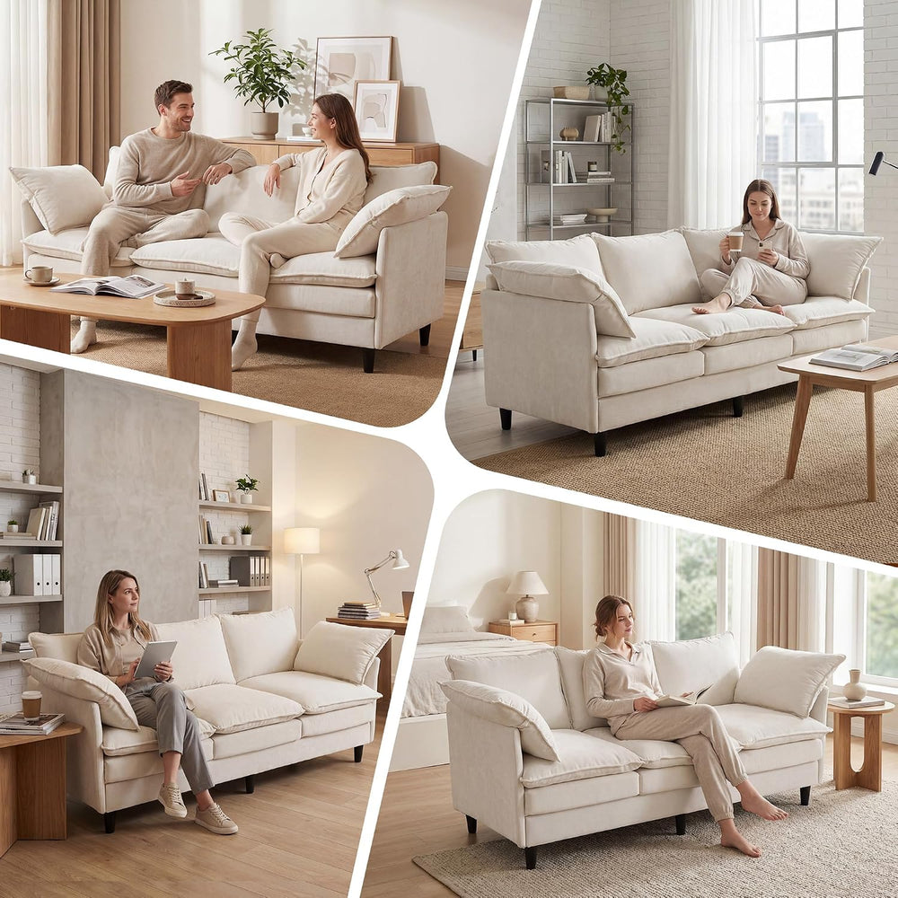 69" Couch Sofa L-Shape 3 Seat with Ottoman, Small Cloud Sofa Double-Laye...