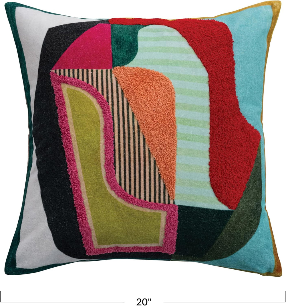 Bloomingville Square Cotton Velvet Printed Pillow with Abstract Design, Tufti...