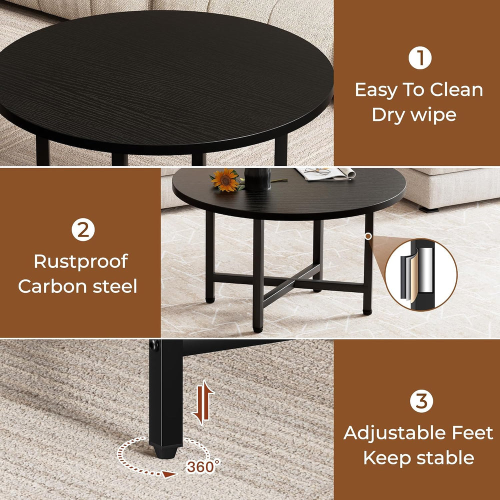 Coffee Table, 23.6" Small Coffee Tables, Black Round Coffee Table