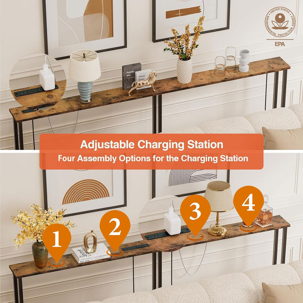 Keelian 70" Narrow Console Sofa Table with Power Outlets & 2 USB Por...