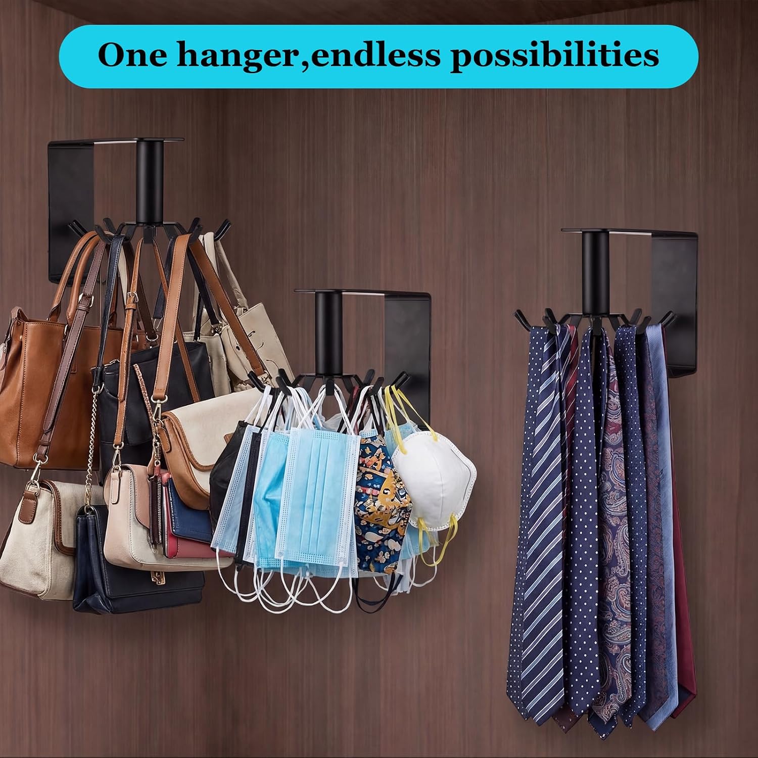 Xuhal 360° Rotatable Belt Hanger Wall Mount Belt Rack for Closet Heavy Duty Carbon Steel Tie Storage Organizer Space Saving Hanging Hook Holder for Bra, Tank Top, Tie, Scarf and Accessories