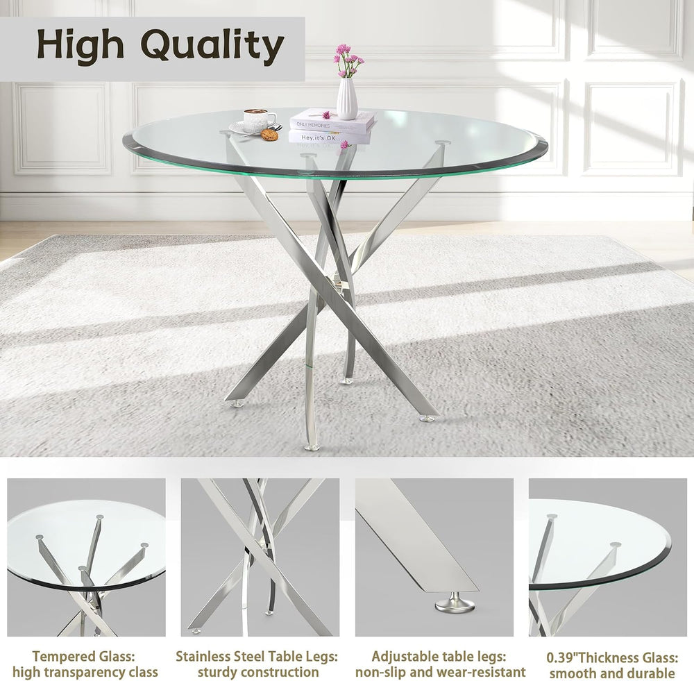 AF ARTISAN FURNITURE 36" Round Glass Dining Table Set for 4, 5-Piece Mod...