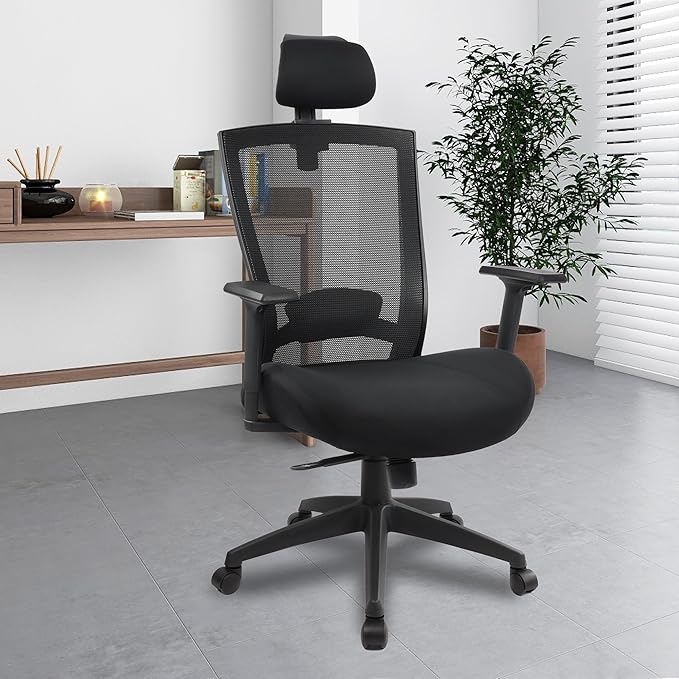 Ergonomic Office Chair for Big and Tall People, 400lb Computer Desk Chair with Adjustable 2D Headrest, Lumbar Support & Armrests, 5 Inch Thick Foam Cushion Seat, Mesh Rolling Chair for Work & Gaming