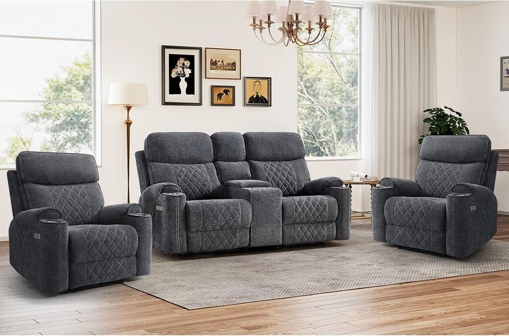 HAOMARKETS 3-Piece Recliner Sofa Set with Charging Ports, Include 2 Power Rec...