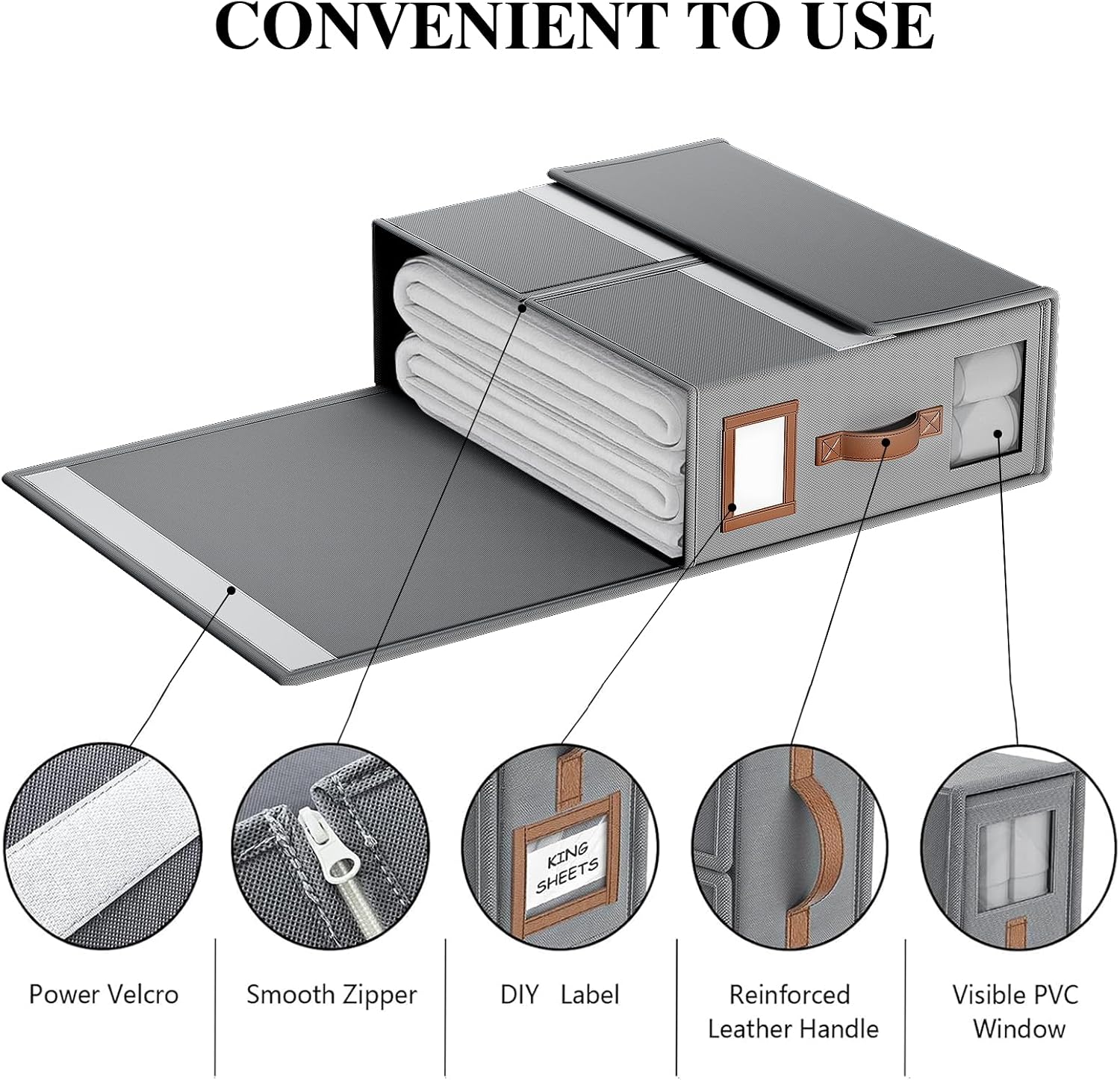 4 Pack Foldable Bed Sheets Set Organizers and Storage(King & Queen Size),Linen Fabric Closet Organizers with Window,Folding Bedding Storage Box for Bedsheets and Pillow Cube Organizer-Gray