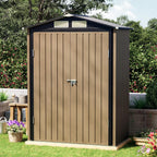 5x3 FT Outdoor Metal Storage Shed, Double Door, 1 Clear Window, Tool Shed for Garden, Patio, Backyard Brown