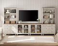 WAMPAT Entertainment Center with Bookshelves with Glass Doors & Drawer, Farmhouse Wall Unit TV Stand for TVs up to 75", Media Console Table for Living Room, Bedroom & Home Theater, Rustic White