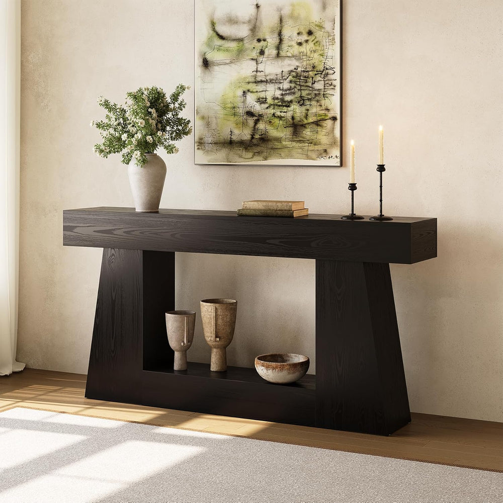 LITTLE TREE 63" Farmhouse Console Table with Storage, Rustic Sofa Table ...
