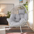 Vongrasig Outdoor Wicker Egg Chair PE Rattan Chair with Cushion, Oversized Patio Lounge Chair for Outdoor, Indoor, Balcony, Backyard, Garden, Grey/Beige Rattan