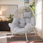 Vongrasig Outdoor Wicker Egg Chair PE Rattan Chair with Cushion, Oversized Patio Lounge Chair for Outdoor, Indoor, Balcony, Backyard, Garden, Grey/Beige Rattan