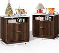 Large Fluted Night Stand Set of 2 with Charging Station, 23" Modern End Table with Faux Marble Top, 2 Drawers Side Table with Storage, Nightstand for Bedroom, Curved Profile Design (Walnut)