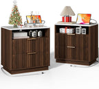 Large Fluted Night Stand Set of 2 with Charging Station, 23" Modern End Table with Faux Marble Top, 2 Drawers Side Table with Storage, Nightstand for Bedroom, Curved Profile Design (Walnut)