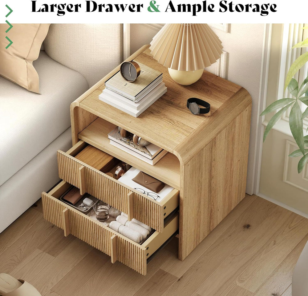 AMERLIFE 3-Piece Modern Fluted King Bedroom Furniture Set, Natural Oak