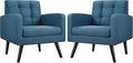 Yaheetech Mid-Century Accent Chairs, Modern Upholstered Living Room Chair, Cozy Armchair Button Tufted Back and Wood Legs for Bedroom/Office/Cafe, Set of 2, Navy Blue