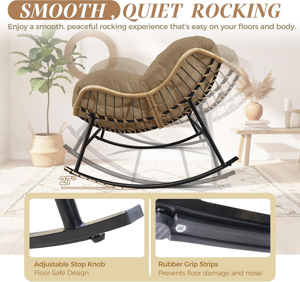 BULEXYARD Outdoor Papasan Rocking Chair with Cushion and Frame, Oversized Lar...