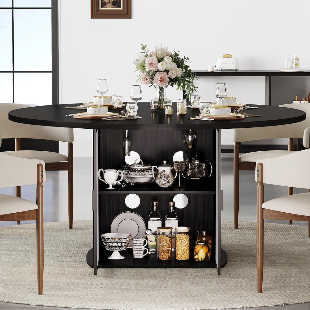 IBF Black Round Dining Table for 4-6, 47" Kitchen Table with Fridge Spac...
