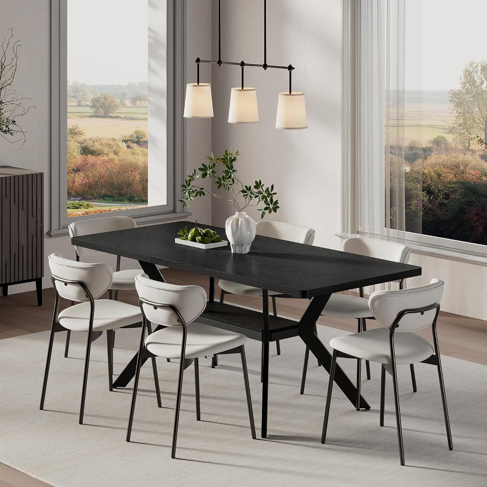 MECHYIN Extendable Dining Table for 4-8, 55-71 in, Storage Shelf, Black | Fli...