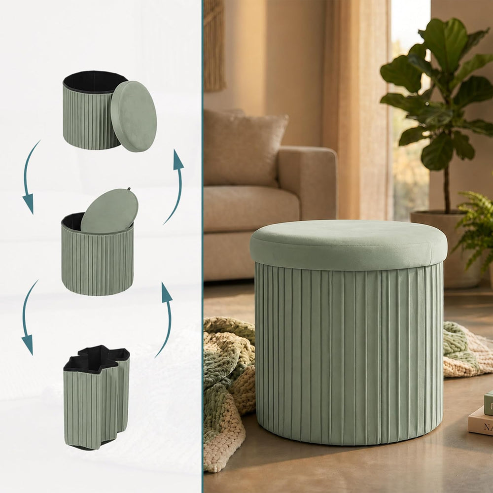 Relaxdays Velvet Stool with Storage Upholstered Foldable Height 38 x Depth 38...