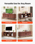 VEVOR Fluted TV Stand for TVs up to 65 inch, Mid-Century Modern Entertainment Center, Boho Media Console with Storage Cabinet & Sliding Tambour Door, Television Stand for Living Room, Bedroom, Walnut