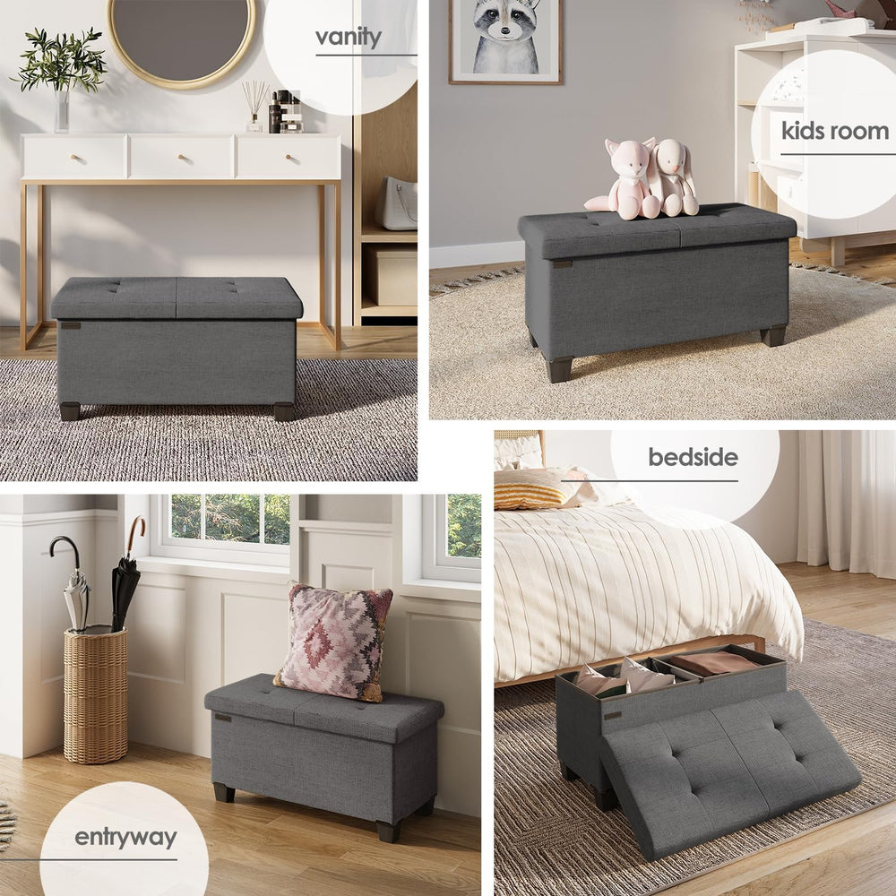 Storage Ottoman Bench with Bins, 30-in Storage Bench for Bedroom End of Bed, ...