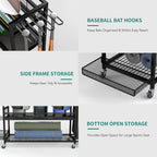 YITAHOME Multi-Functional Sports Organizer for Garage, Golf Gear Storage Rack for 3 Bags and Clubs, Ball Storage Bins with Wheels, Multi-Layer Sports Equipment Rack with Hooks