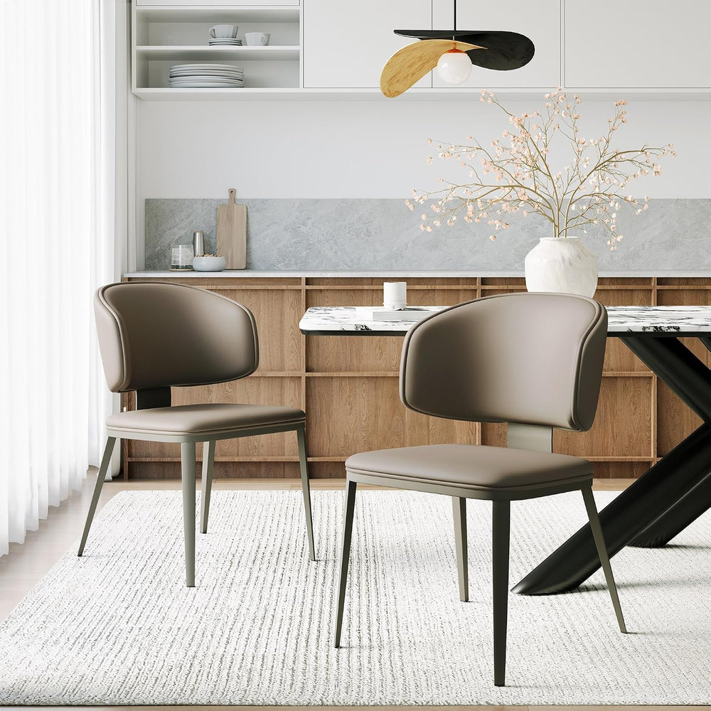 Dining Chairs Set of 6, Faux Leather Dining Chairs, Milk Coffee
