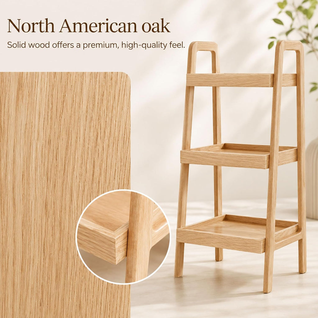 Solid Oak 3-Tier Ladder Shelf & Beech Wood Shoe Rack - Sturdy Entryway Organizer, Elegant Storage for Bathroom, Living Room, Bedroom & Hallway - Durable & Stylish Design