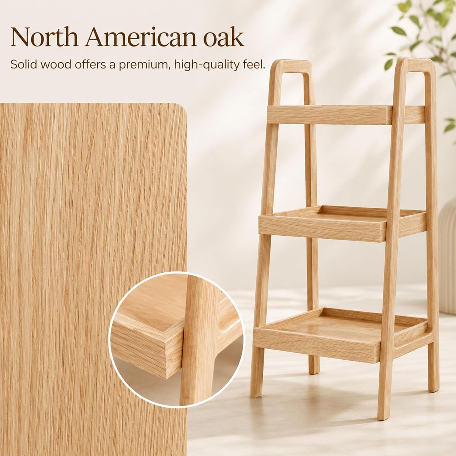 Solid Oak 3-Tier Ladder Shelf & Beech Wood Shoe Rack - Sturdy Entryway Organizer, Elegant Storage for Bathroom, Living Room, Bedroom & Hallway - Durable & Stylish Design
