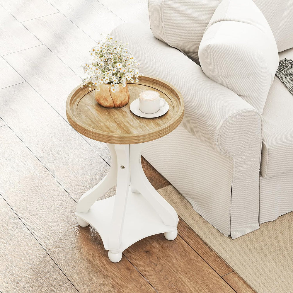 kinbor Farmhouse End Table - Round Pedestal Side Table, French Country Style ...
