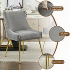 Velvet Dining Chairs Set of 2 Gold Legs,Upholstered Velvet Accent Chairs, Pleated Back Design & Gold Pull Handle, Mid Century Modern Chairs for Dining/Kitchen/Living Room,Light Grey