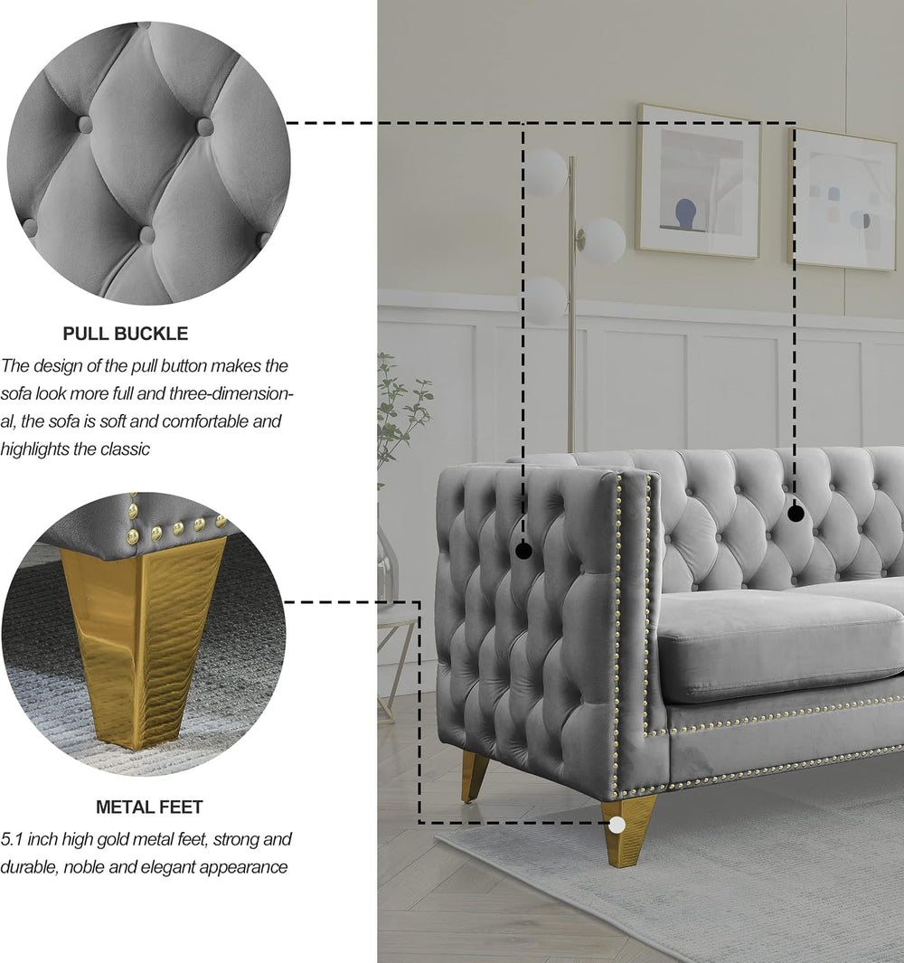mikibama 80.5" Velvet 3 Seater Sofa Couch for Living Room,Button Tufted ...