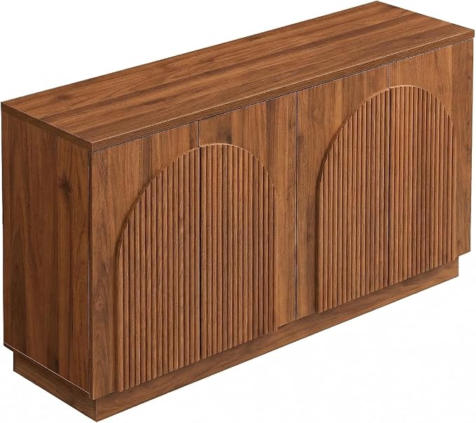 Yechen Fluted Walnut TV Stand with Arched Reeded Design Doors, Modern Entertainment Center with Storage for Up to 98", TV Media Console, TV Cabinet for Living Room, Bedroom(2 PCS)