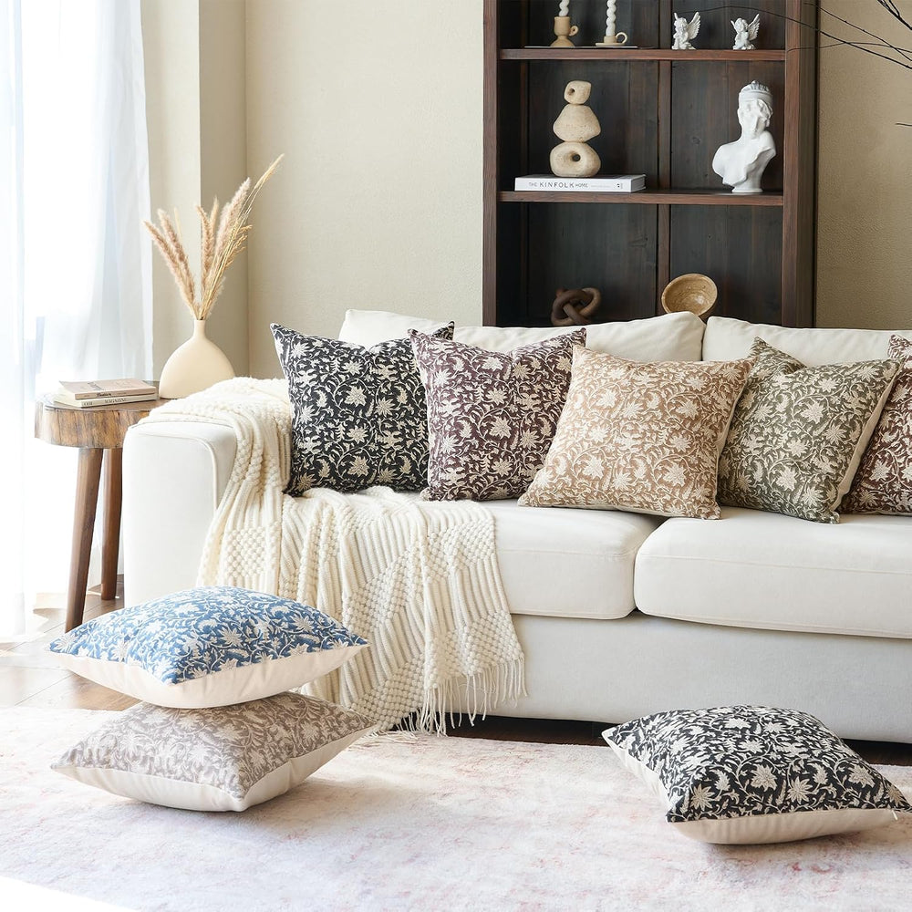 FIOUOVO Floral Throw Pillow Covers 24x24 Farmhouse Block Print Pillow Covers ...