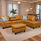 Sectional Couches for Living Room with Movable Chaise & Storage Ottoman - 97.5" Leather L Shaped Couches for Living Room Apartment, Home Modular Sectional Sofas with Cup Holder, Ginger