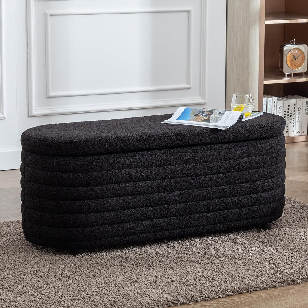 Storage Ottoman Bench Upholstered Fabric Storage Bench End of Bed Stool with ...