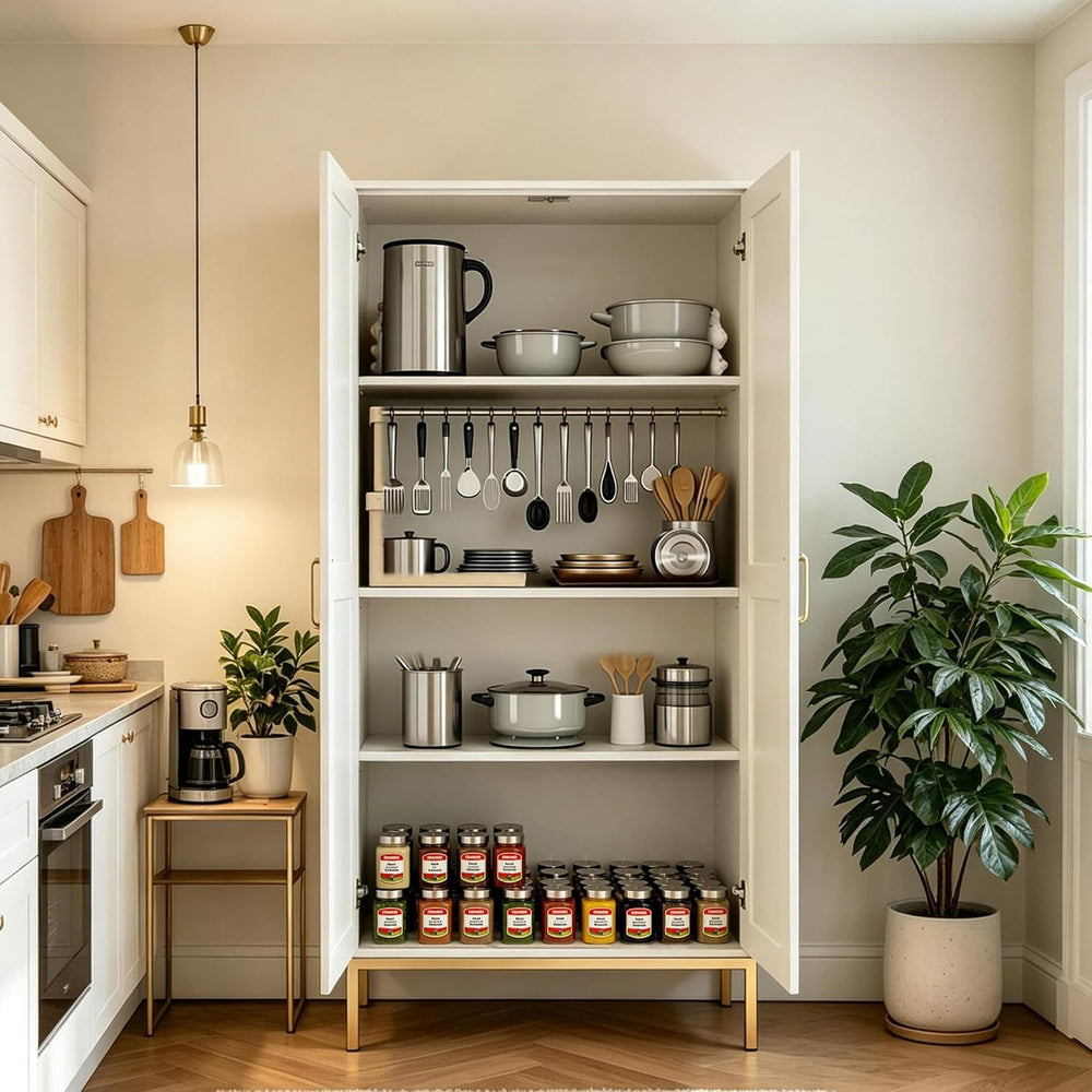 Kitchen Pantry Cabinet,Kitchen Pantry with 2 Adjustable Shelves,4 Shelf Cabin...