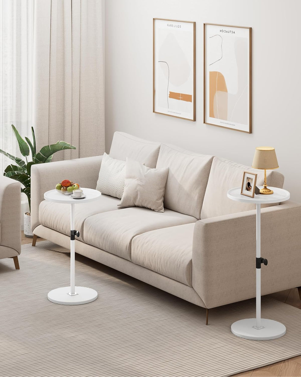 Small Round Side End Table, Adjustable Height Drink Table for Small Spaces