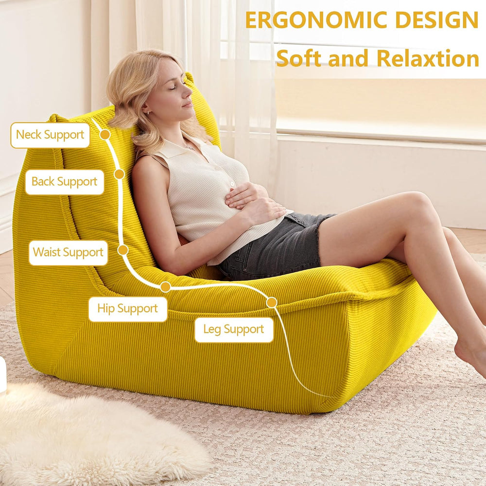 Bean Bag Chair for Adults, Single Lounge Chair with Lumbar Pillow, Comfy Floo...