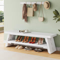 47 in Long Entryway Bench with Shoe Storage, White | 2-Tier Wood Entry Bench for Hallway, Front Door, Bedroom, Living Room, Closet, Mudroom, Modern Farmhouse Style