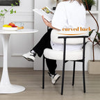 DYHOME White Boucle Dining Chairs Set of 6, Mid Century Modern Dining Room Chairs with Curved Backrest, Upholstered Kitchen Chairs with Black Metal Legs