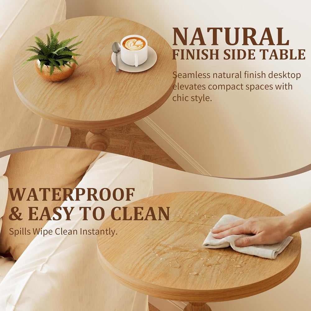 Round Side Table, Drink Table for Small Spaces, Modern Accent Nightstand with...