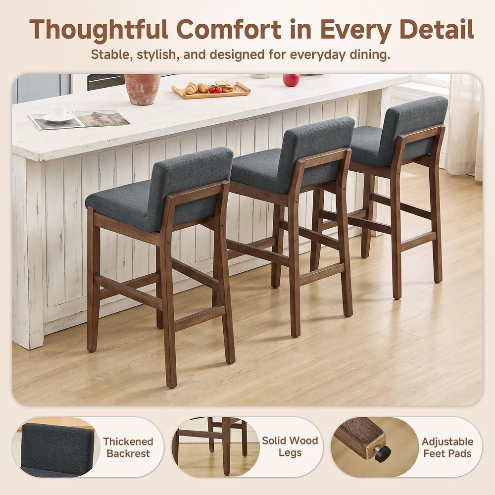 28.9 Inch Bar Stools Set of 4, Counter Height Bar Stools with Backs, Comforta...