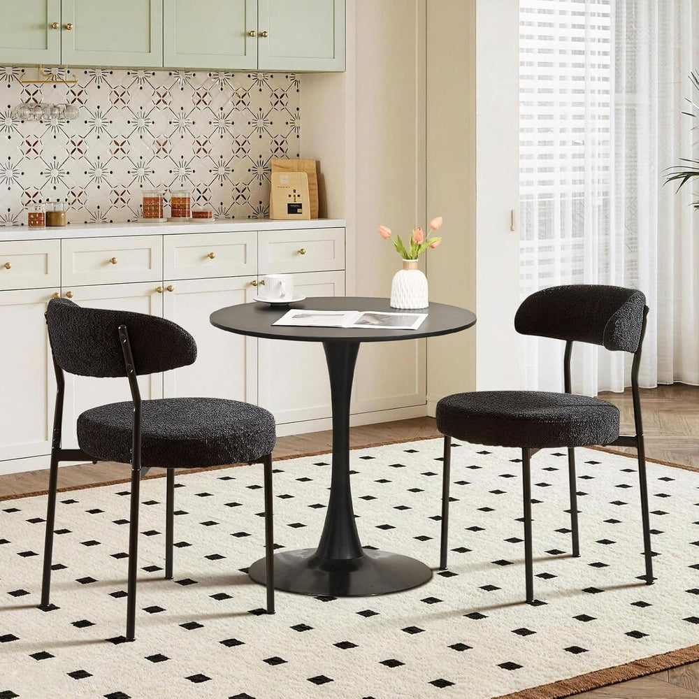 Dining Table and Dining Chair Set 23.6" Black Round Table&2 Boucle U...