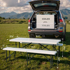 6FT Folding Table Set with 2 Folding Benches, Locking Safety Design, Heavy Duty HDPE Materials, 3-Piece Portable Folding Furniture for Camping, Picnic, Party, Indoor & Outdoor,White
