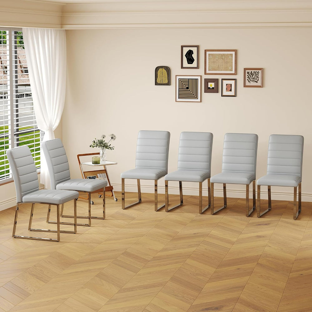 Modern Dining Chairs Set of 6, Grey Faux Leather Kitchen Chairs, Upholstered ...