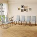 Modern Dining Chairs Set of 6, Grey Faux Leather Kitchen Chairs, Upholstered Armless Dining Room Chair with Silver Metal Legs Heavy Duty, Comfortable (Grey Chiars, Set of 6)
