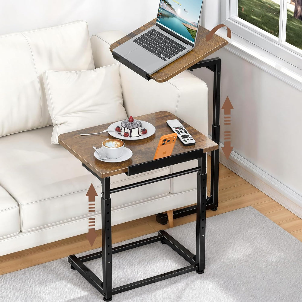 Tv Tray Table Set of 2, Living Room Table Sets 8-Level Adjustable Height Couc...